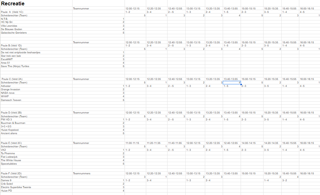 Wedstrijdschema recreatie